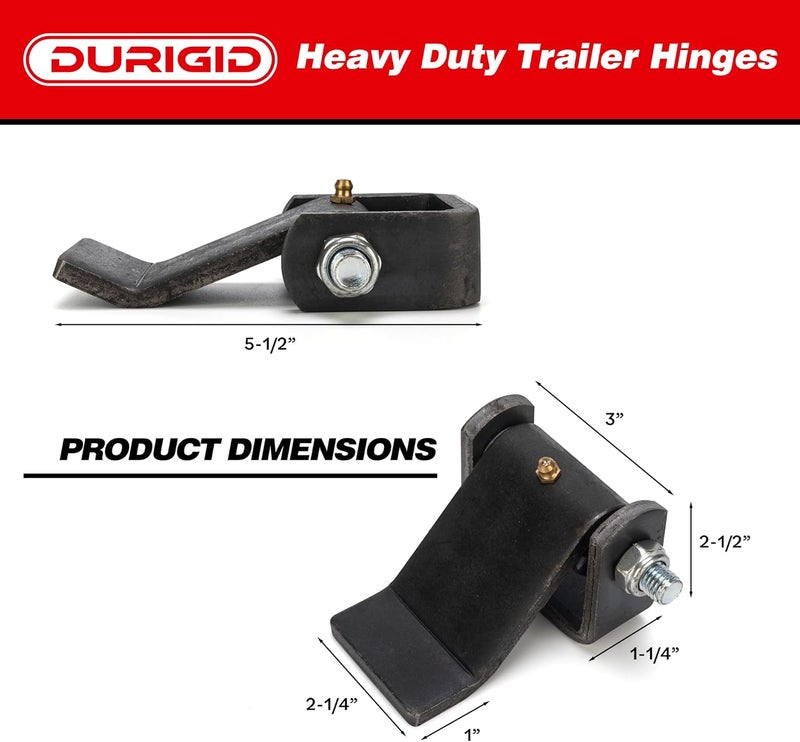 DURIGID Dump Trailer Hinges with Zerk Grease Fitting, Trailer Hinges Weld on, Trailer Door Hinges Heavy Duty Used for Trucks, Dump Trailers, BBQ Smokers, Raw Finish, 4 Pack - Image 2